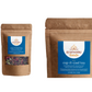 loose leaf rose tea blend packed in brown kraft paper bag. the pack has a blue label with the product name, benefits of pitta tea and net weight